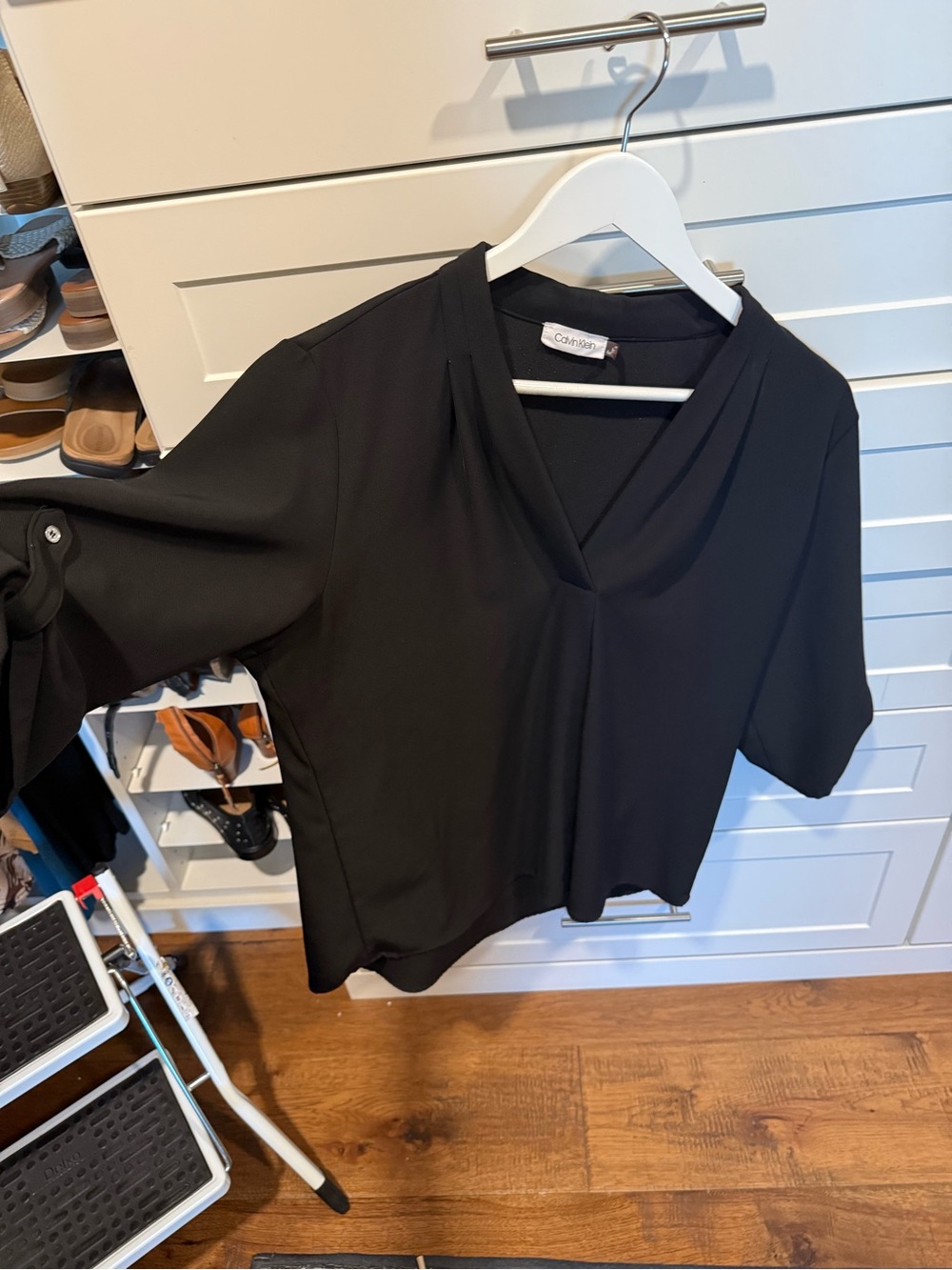 Calvin Klein Black V-Neck Short Sleeve Blouse